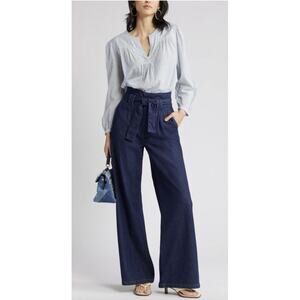 PAIGE Harper Flutter Waistband Baltimore Wide Leg Denim Jeans 29 Preppy Boho